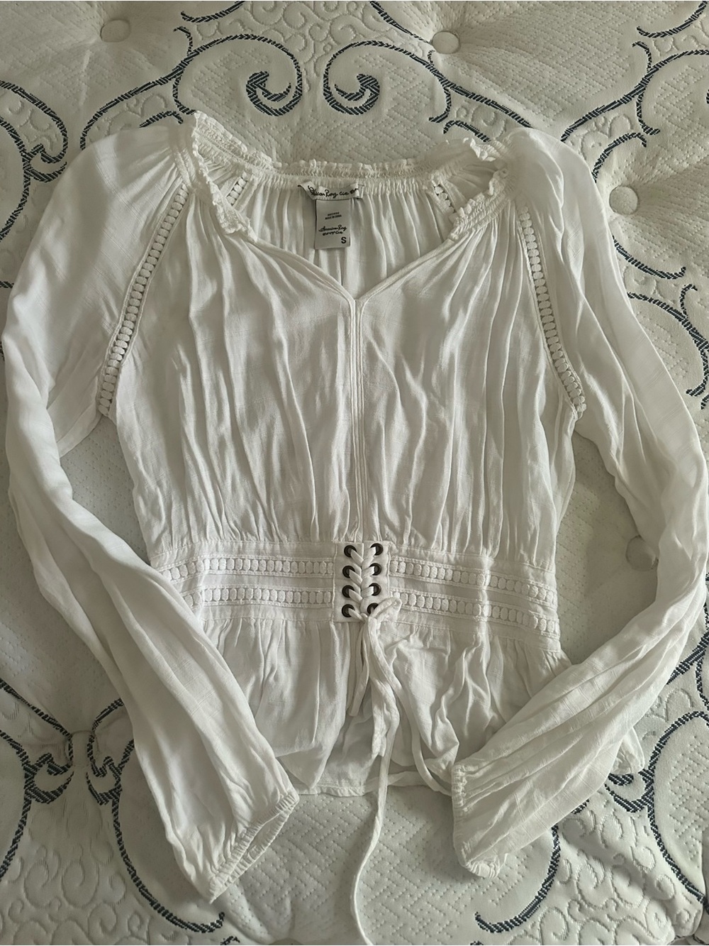 White Lace-Up Peasant Top
